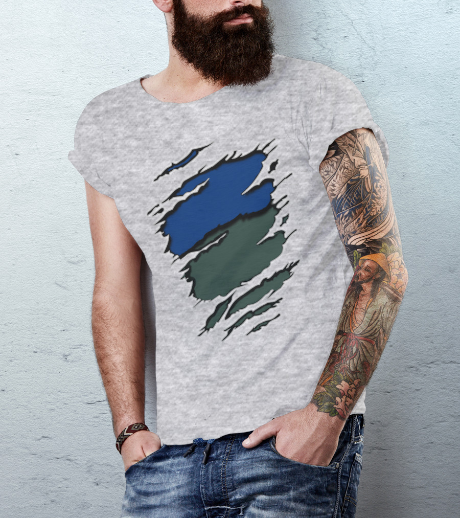 Jets Met Midnight Blue Forest Green Rip Effect T-Shirt