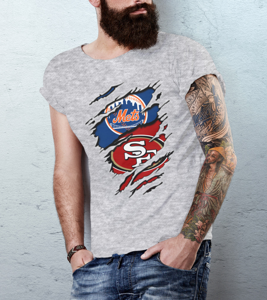 49ers Sf Mets City Skyline Football Baseball Crossover T-Shirt