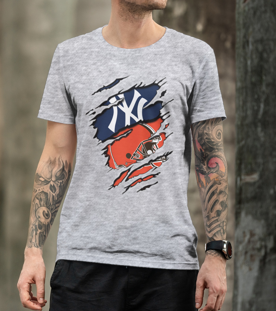 Yankees Browns Football Helmet Fusion T-Shirt