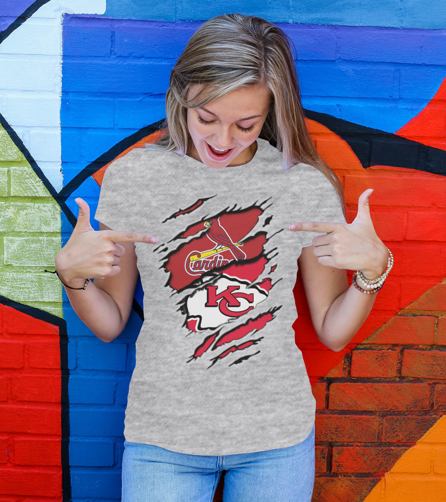 Kansas City Chiefs Arizona Cardinals Logos Torn Layers T-Shirt