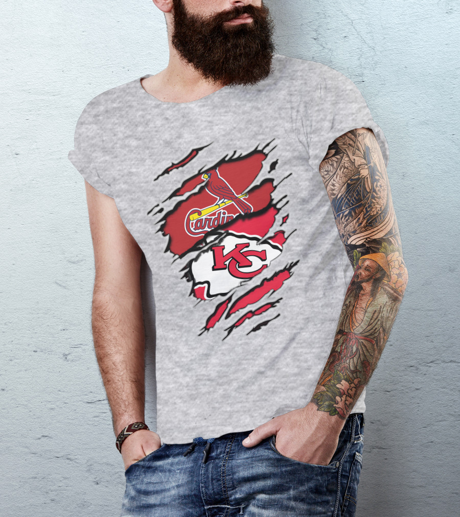 Kansas City Chiefs Arizona Cardinals Logos Torn Layers T-Shirt