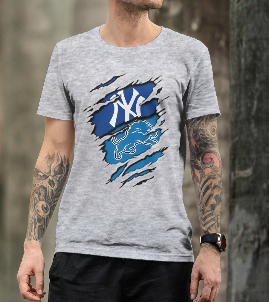 New York Yankees Detroit Lions Crossover Fan T-Shirt