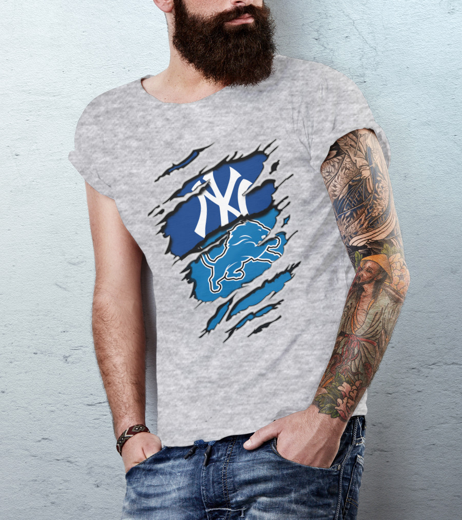 New York Yankees Detroit Lions Crossover Fan T-Shirt