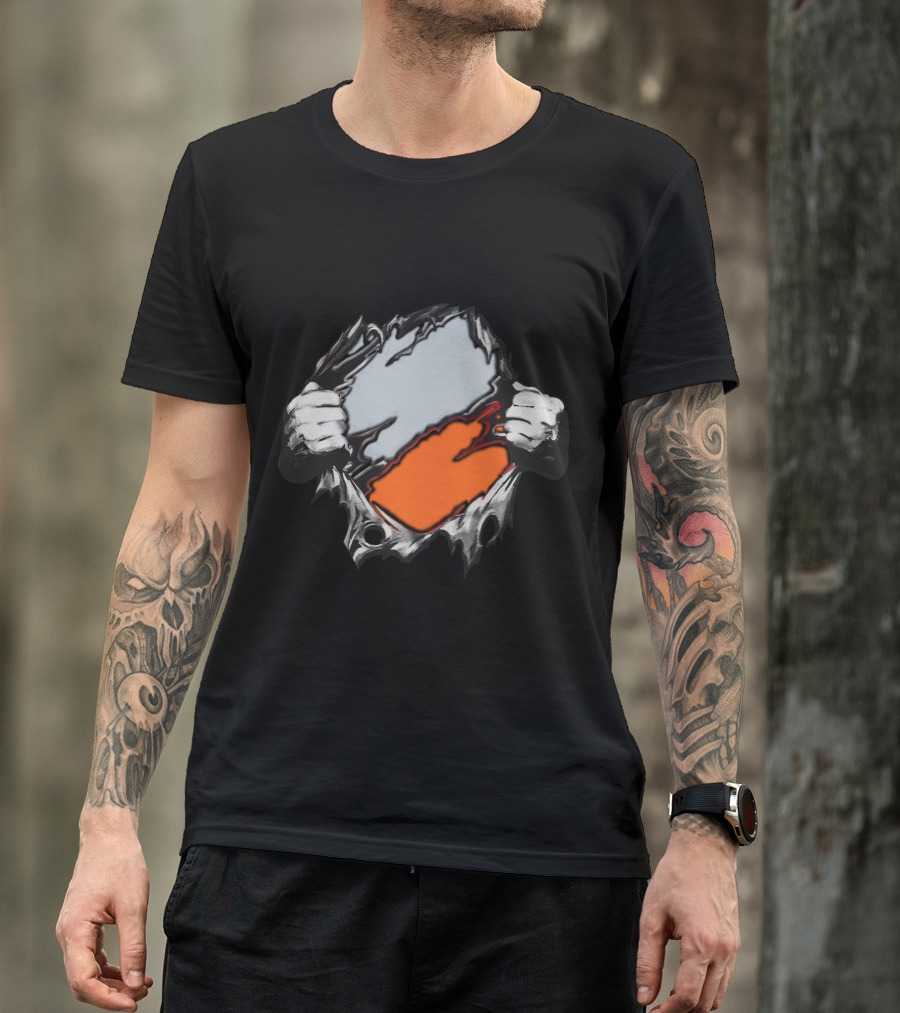 Be Whi Ripping Through Layers Orange And Gray T-Shirt