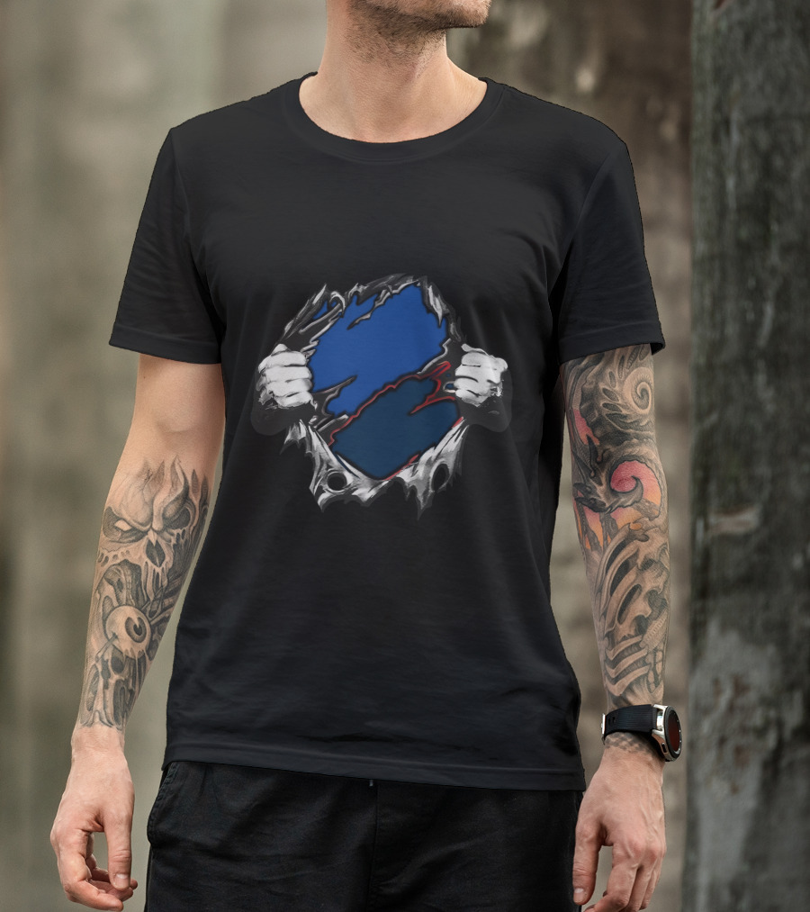 Cow LA Blue Red Inside Torn Hands T-Shirt