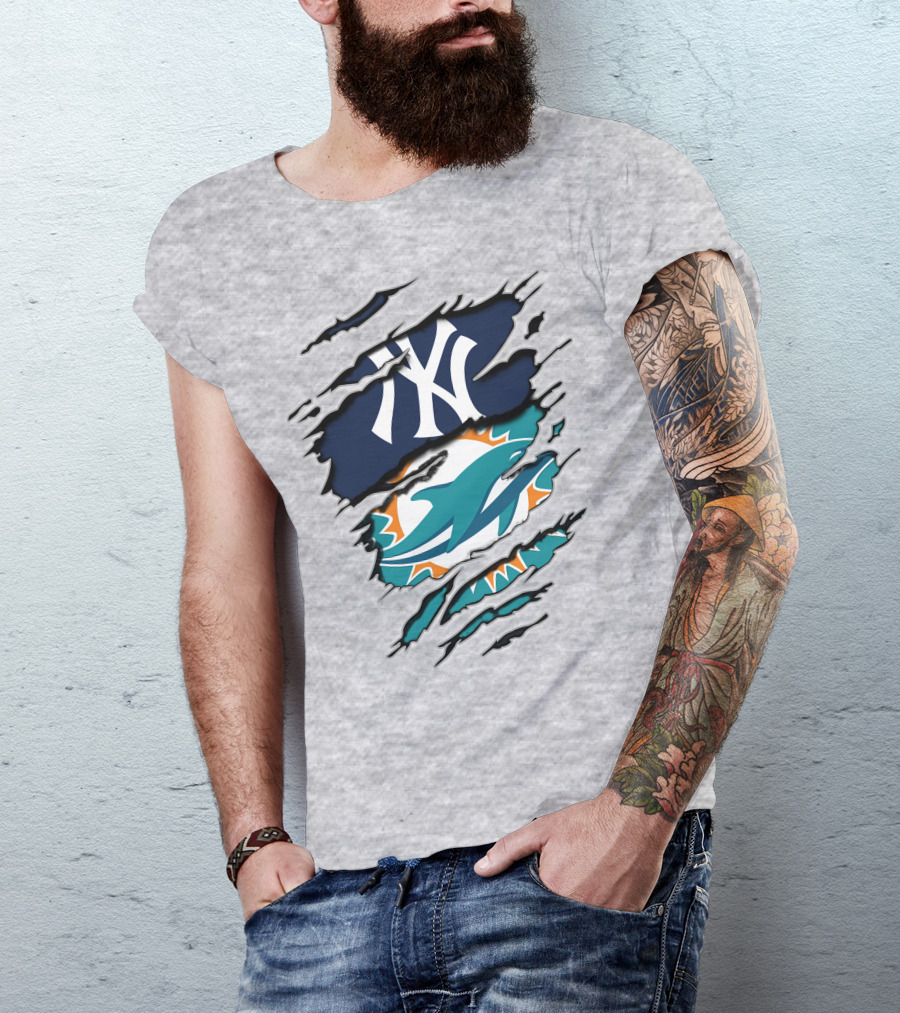 New York Yankees Miami Dolphins Torn Layered T-Shirt