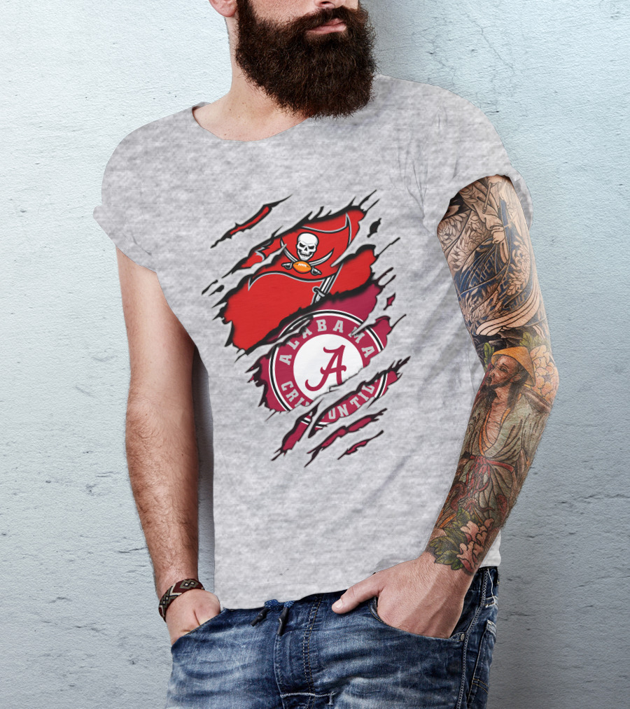 Alabama Crimson Tide Tampa Bay Buccaneers Ripped Flag Fusion T-Shirt