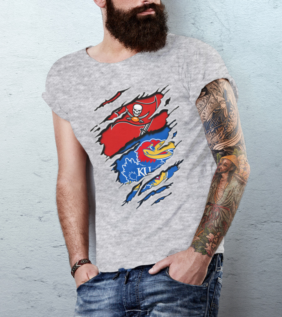 Buccaneers Jayhawks KU Rip Torn Gray T-Shirt
