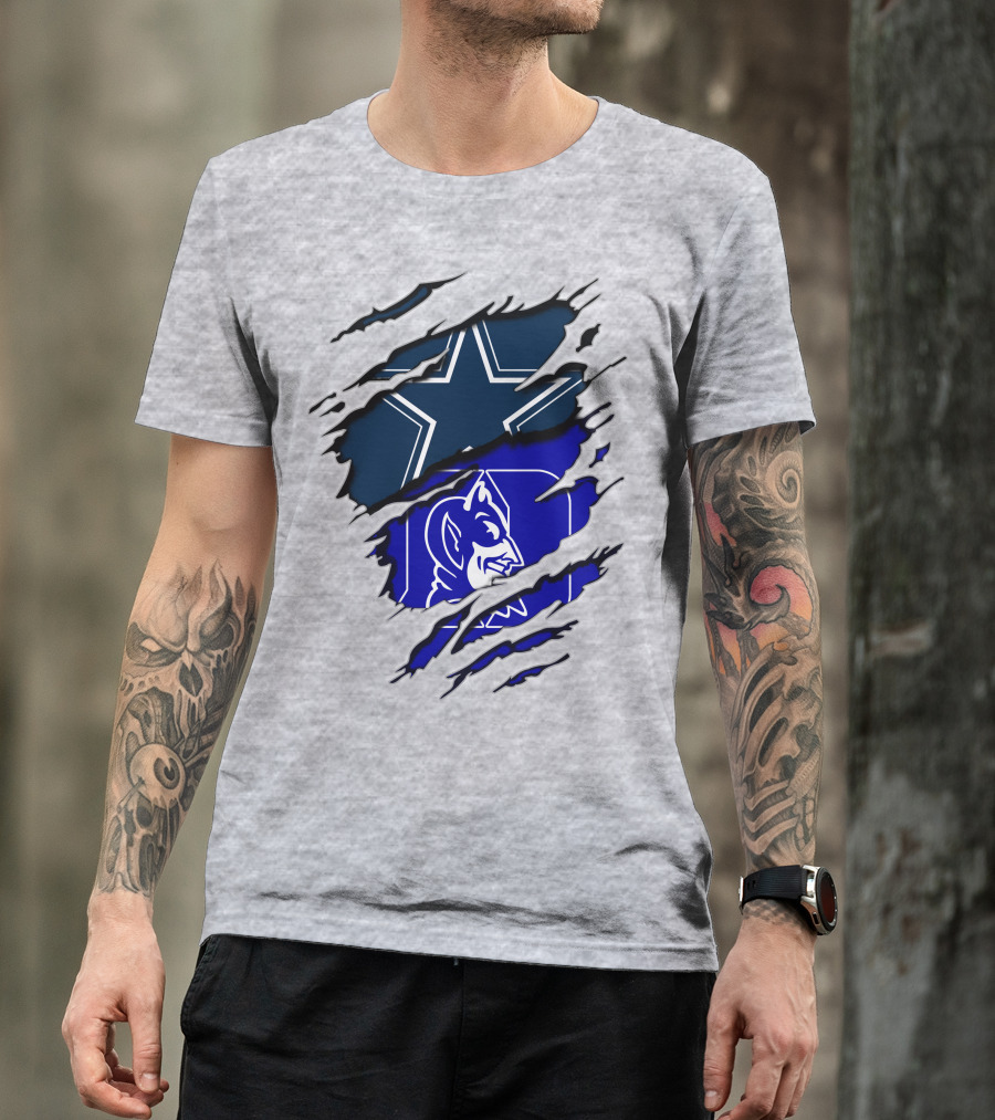Dallas Cowboys Star And Duke Blue Devils Logo Fusion T-Shirt