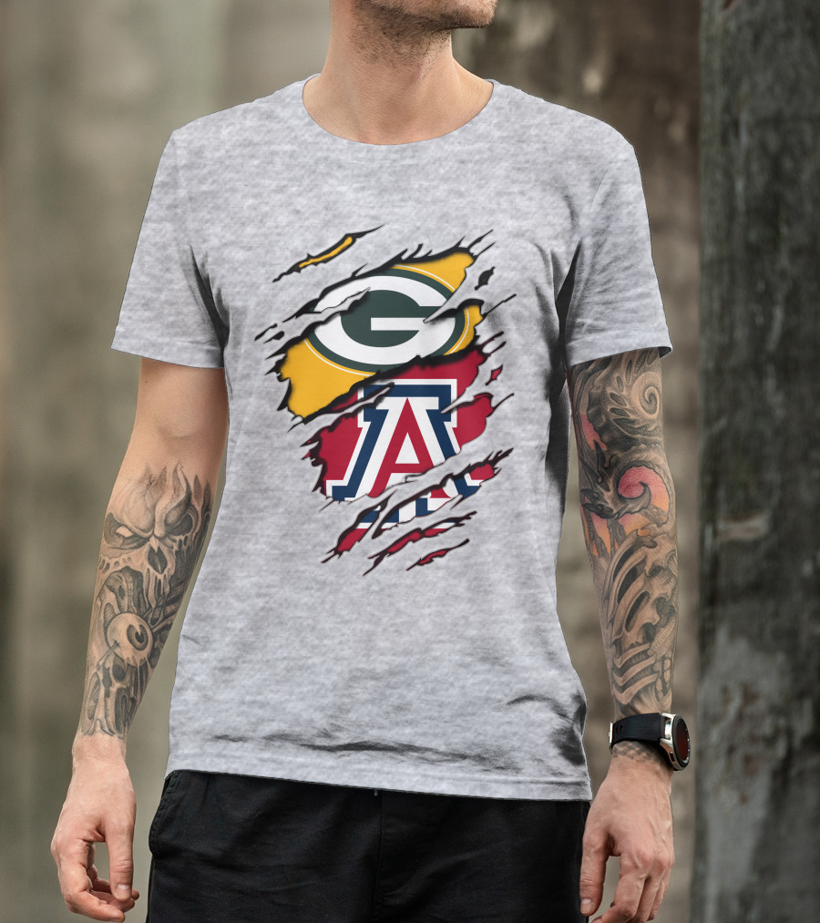 Packers G Arizona A Logos Ripped Torn Effect T-Shirt