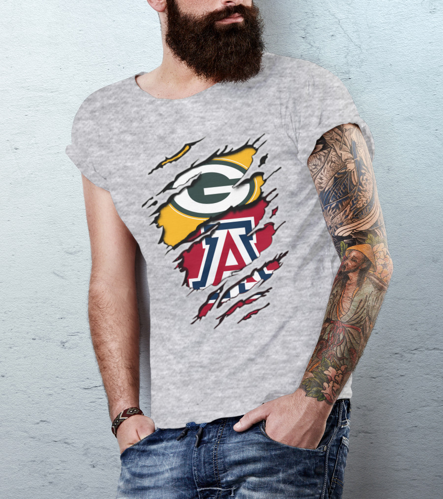 Packers G Arizona A Logos Ripped Torn Effect T-Shirt