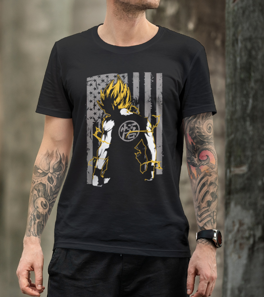 Goku Super Saiyan American Flag Dragonball Kanji Lightning T-Shirt