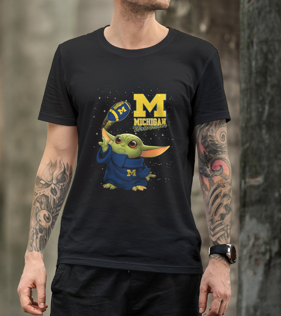Baby Yoda Michigan Wolverines Football Fan Gear Featuring Iconic Team Spirit T-Shirt