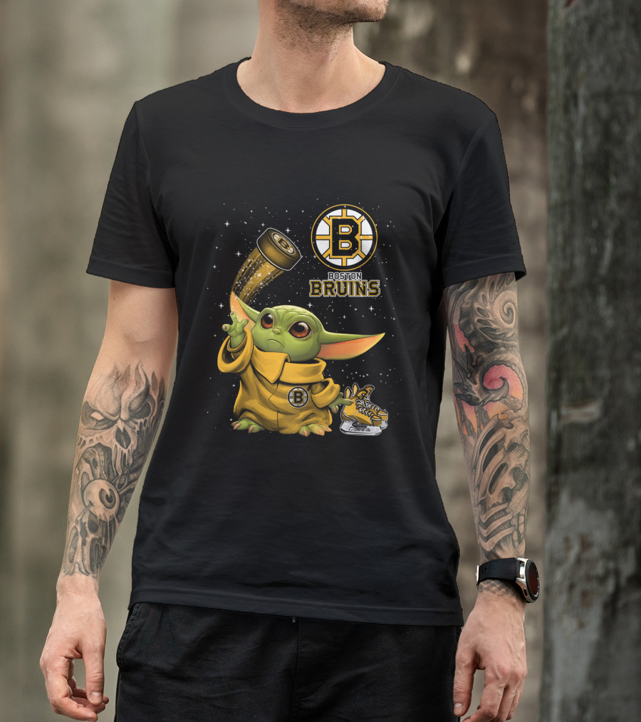 Boston Bruins Baby Yoda Star Wars NHL Crossover T-Shirt