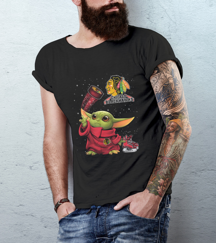 Baby Yoda Chicago Blackhawks Hockey Magic T-Shirt