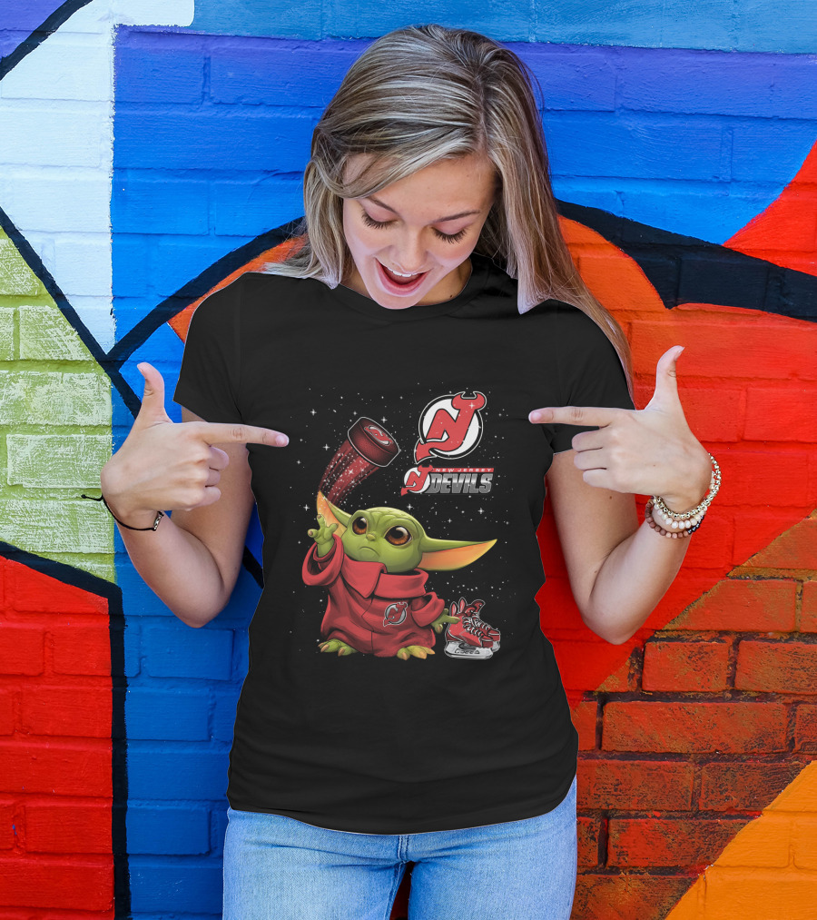 Baby Yoda With New Jersey Devils Hockey Elements T-Shirt