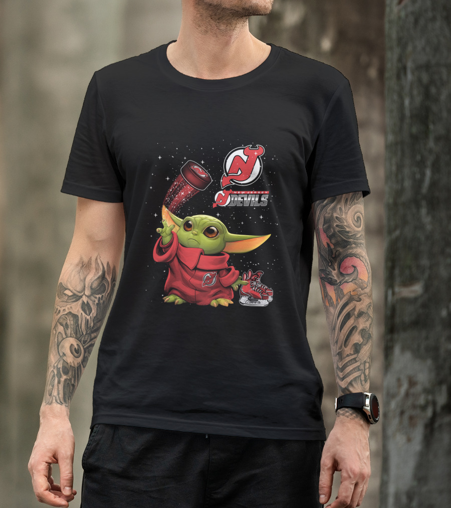 Baby Yoda With New Jersey Devils Hockey Elements T-Shirt