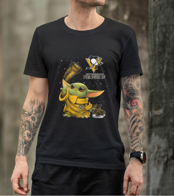 Pittsburgh Penguins Baby Yoda Hockey Star Wars Crossover T-Shirt