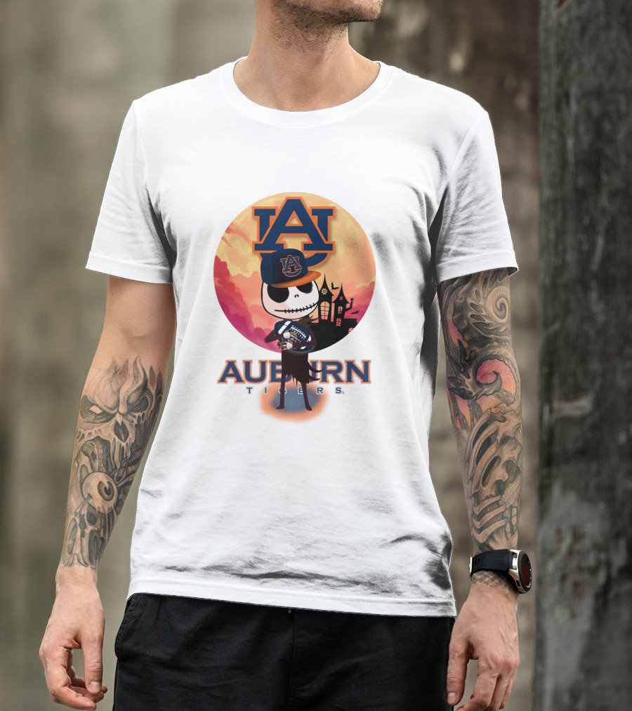 Auburn Tigers Halloween Skeleton Jack O'lantern Football T-Shirt