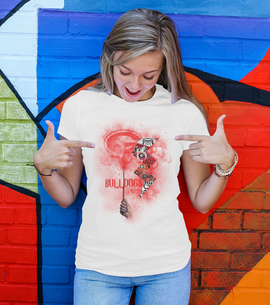 Georgia Bulldogs Logo 60 Dawgs Hand Holding Red Smoke Wand T-Shirt