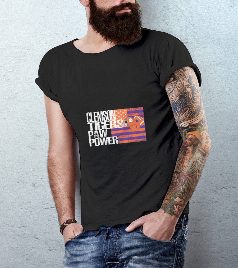 Clemson Tigers Paw Power American Flag T-Shirt