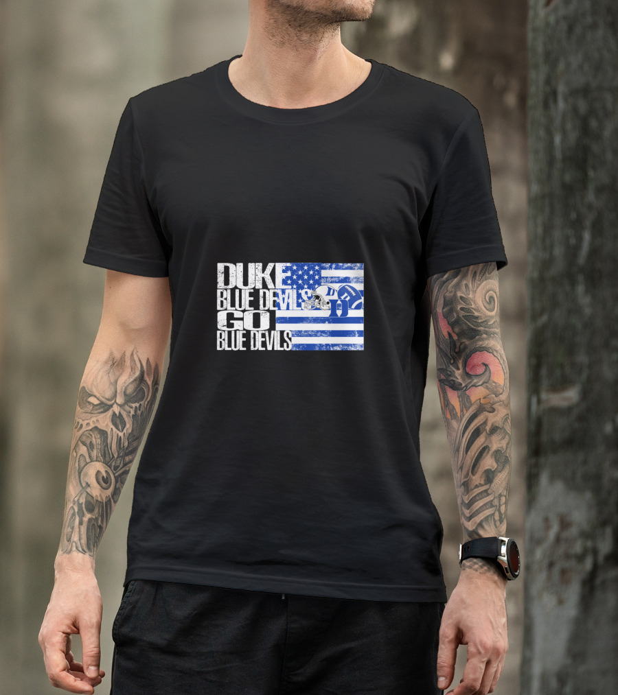 Duke Blue Devils Go Blue Devils Usa Flag Football Helmet T-Shirt