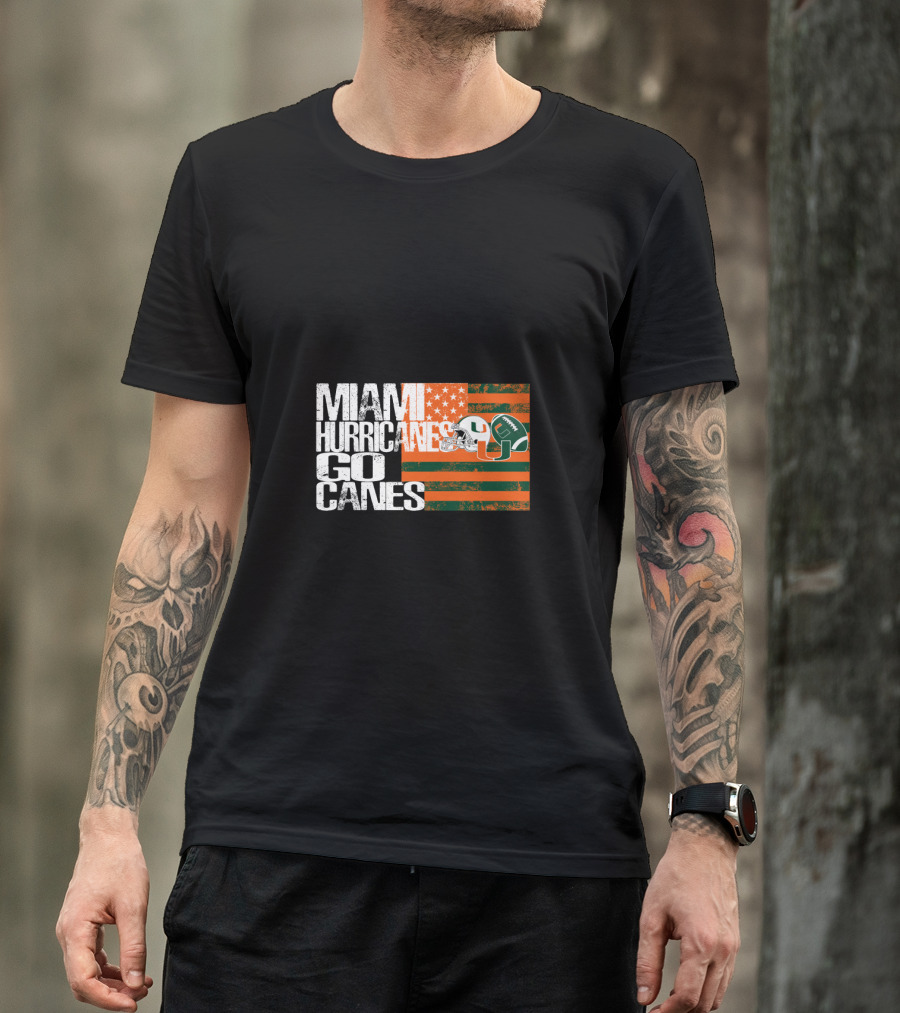 Miami Hurricanes Go Canes American Flag Football Helmets T-Shirt