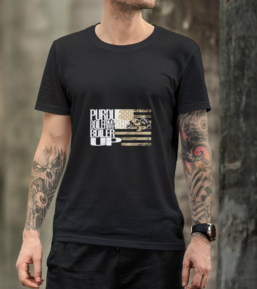 Purdue Boilermakers Boiler Up American Flag Football Helmet T-Shirt