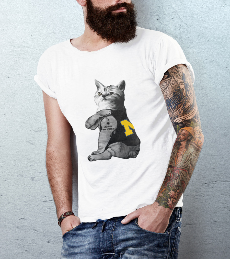 Michigan Wolverines Cat With Yellow Block M T-Shirt