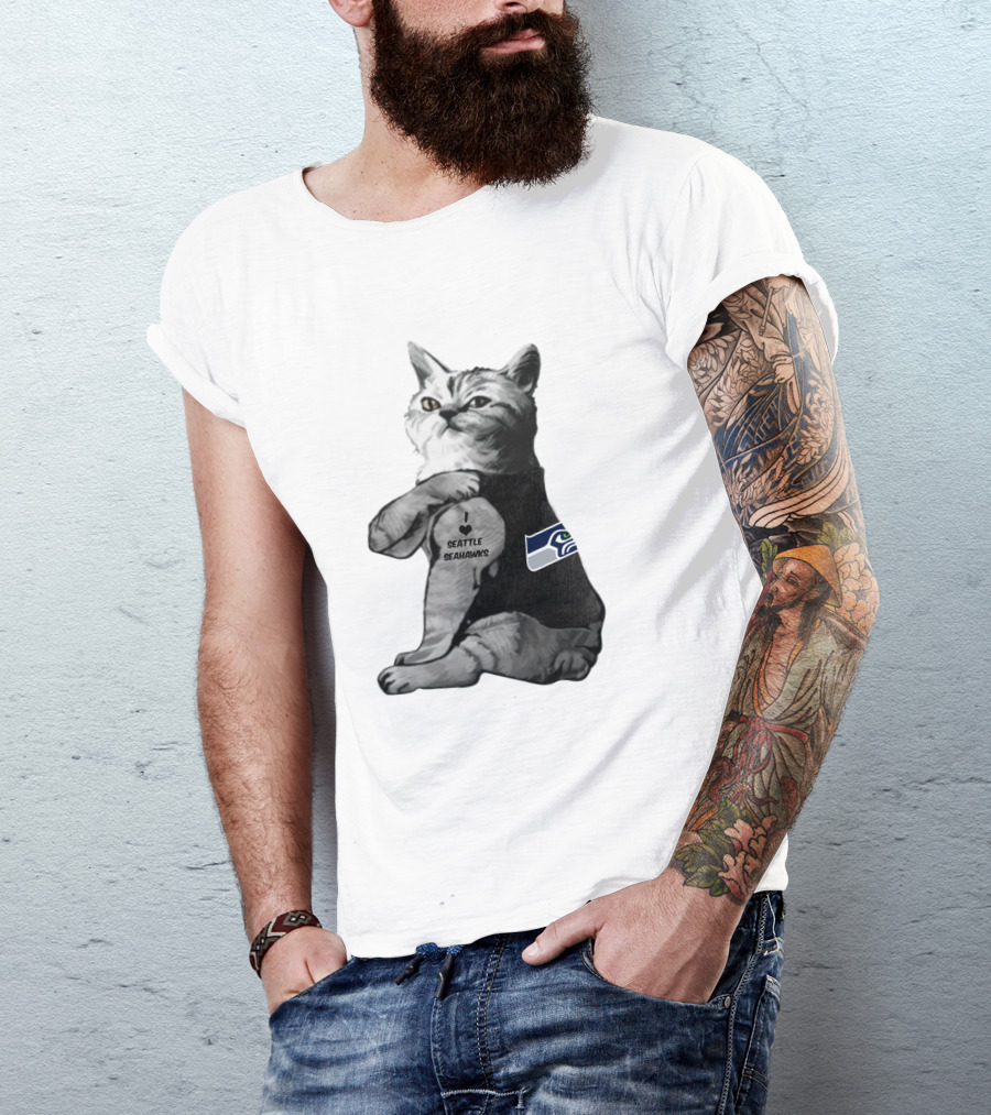 Seattle Seahawks Cat Tattoo Poses T-Shirt