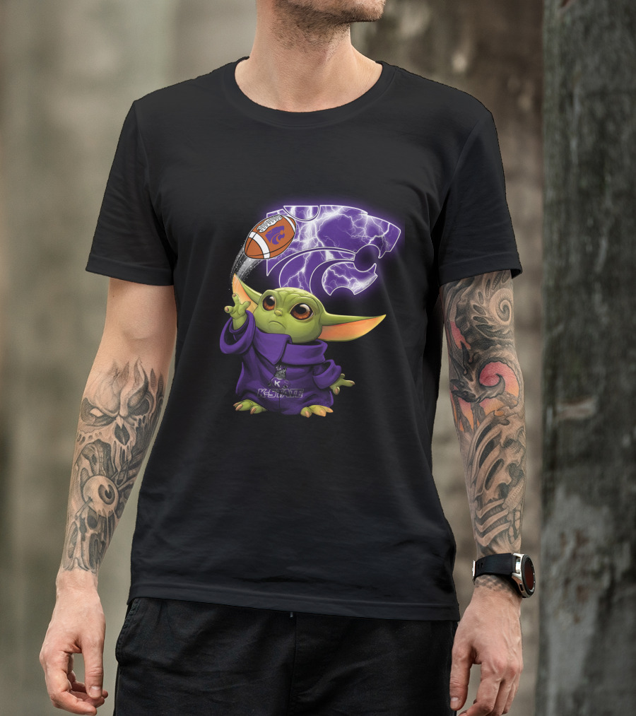 K-State Baby Yoda Holding Kansas State Football T-Shirt