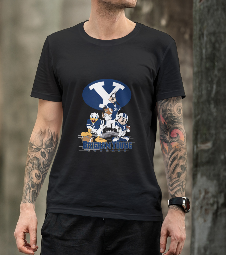 Brigham Young Cougars Mickey Donald Goofy Football Team T-Shirt
