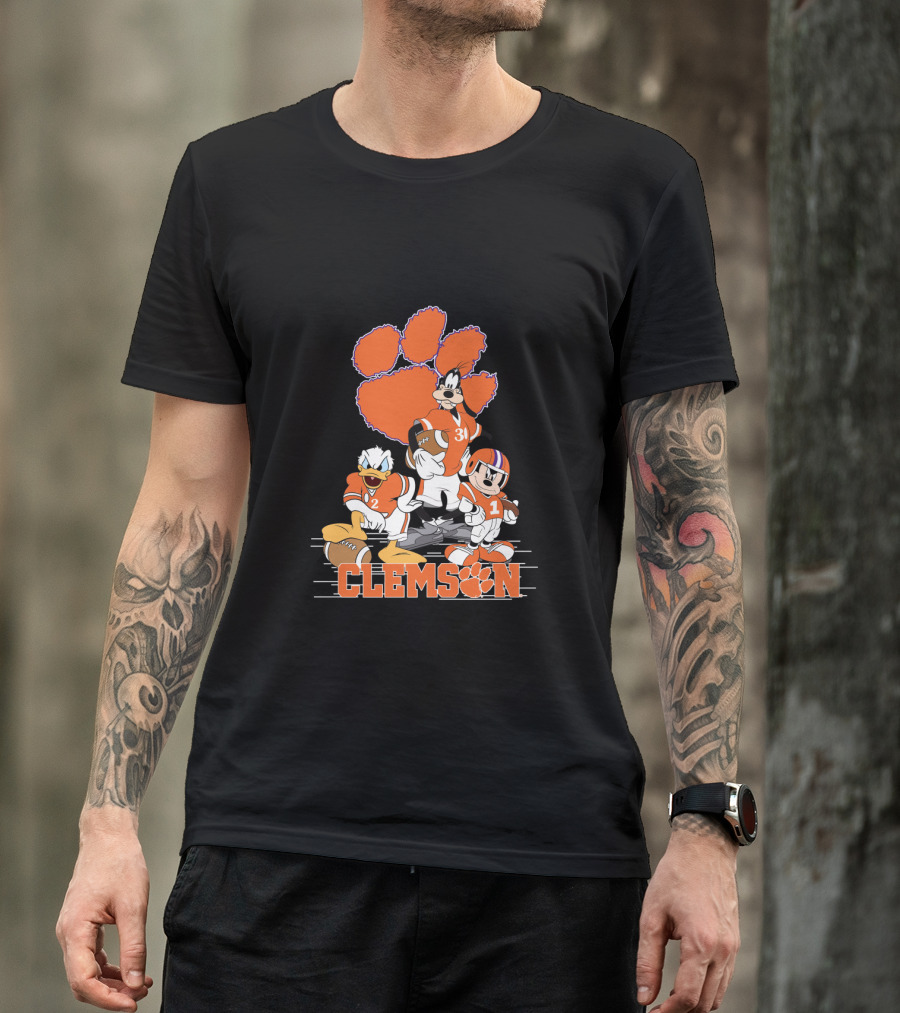Clemson Disney Characters Football Team Mickey Donald Goofy Paws T-Shirt