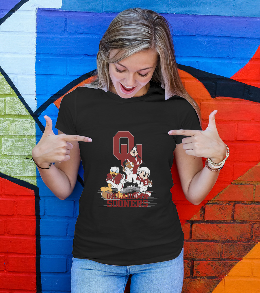 Oklahoma Sooners Disney Characters Football Team Collaboration Chtnca10012 T-Shirt