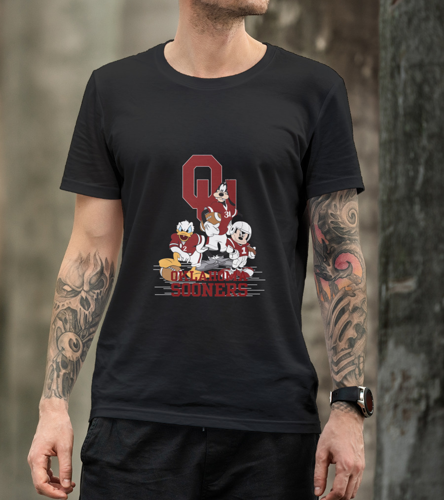 Oklahoma Sooners Disney Characters Football Team Collaboration Chtnca10012 T-Shirt