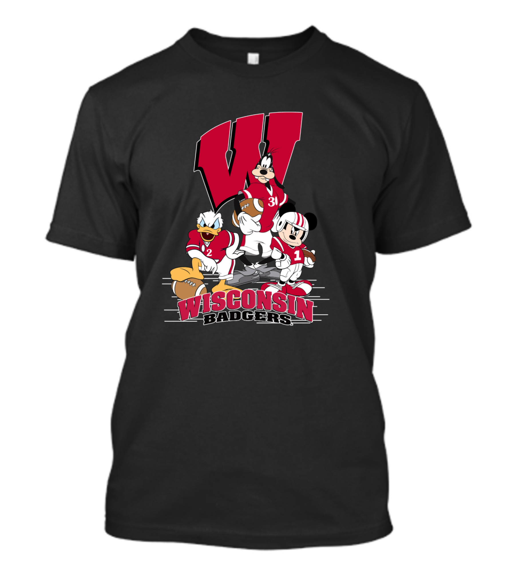 Wisconsin Badgers Donald Duck Goofy Mickey Mouse Football T-Shirt