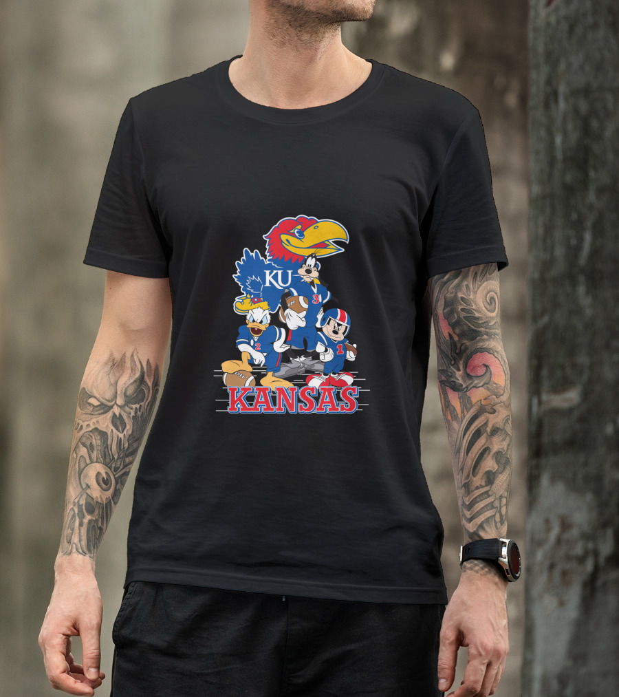 Kansas Ku Jayhawks Disney Characters Football Team Collab T-Shirt