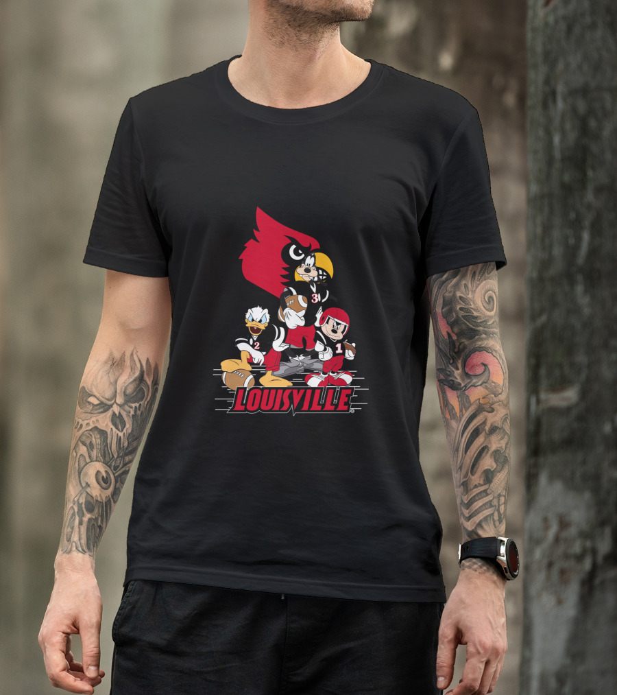 Louisville Cardinals Disney Characters Mickey Donald Goofy Football T-Shirt