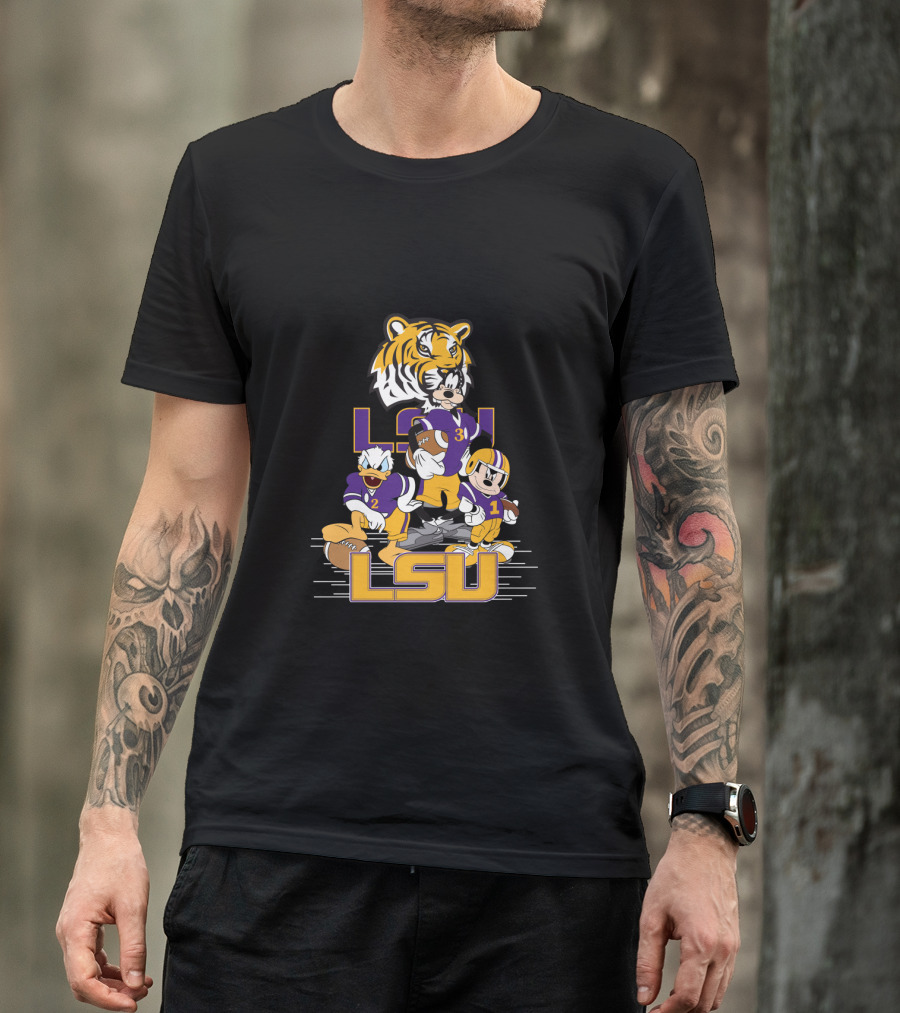 Lsu Tigers Mickey Donald Goofy Football Team Cartoon Characters T-Shirt