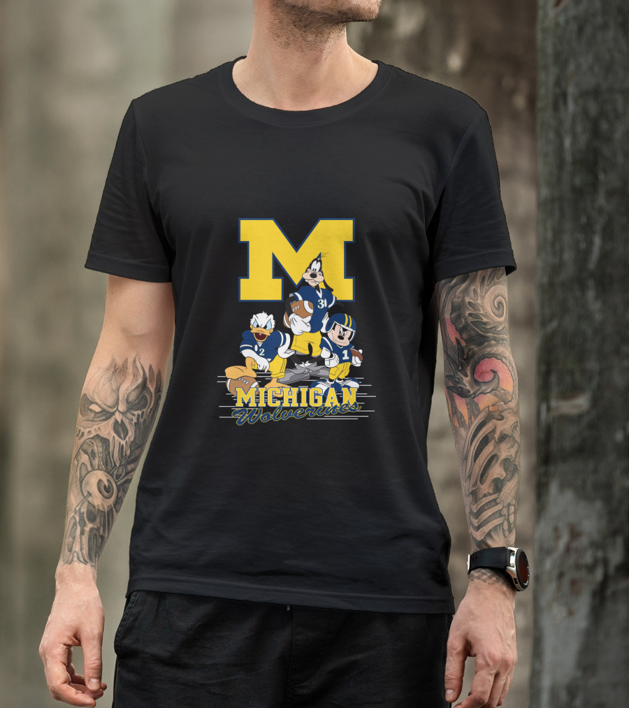 Michigan Wolverines Donald Mickey Goofy Football T-Shirt