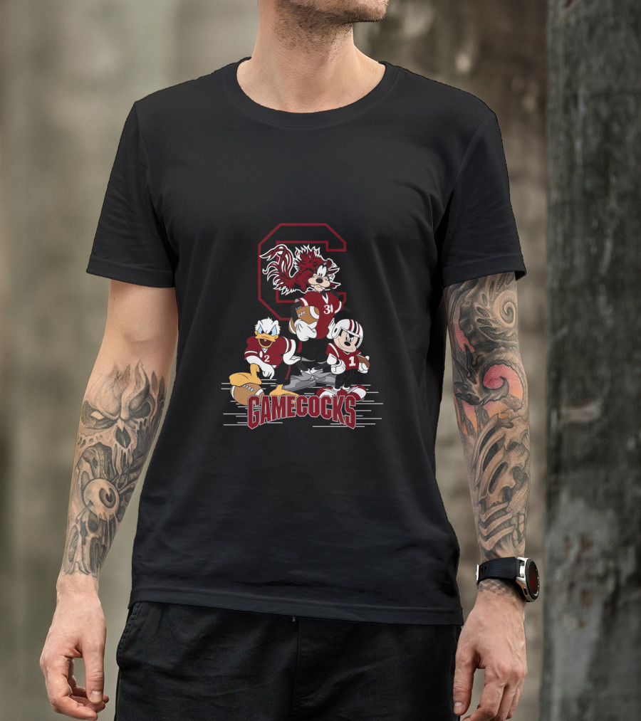 Chtnca10027 South Carolina Gamecocks Mickey Mouse Donald Duck Goofy Football T-Shirt