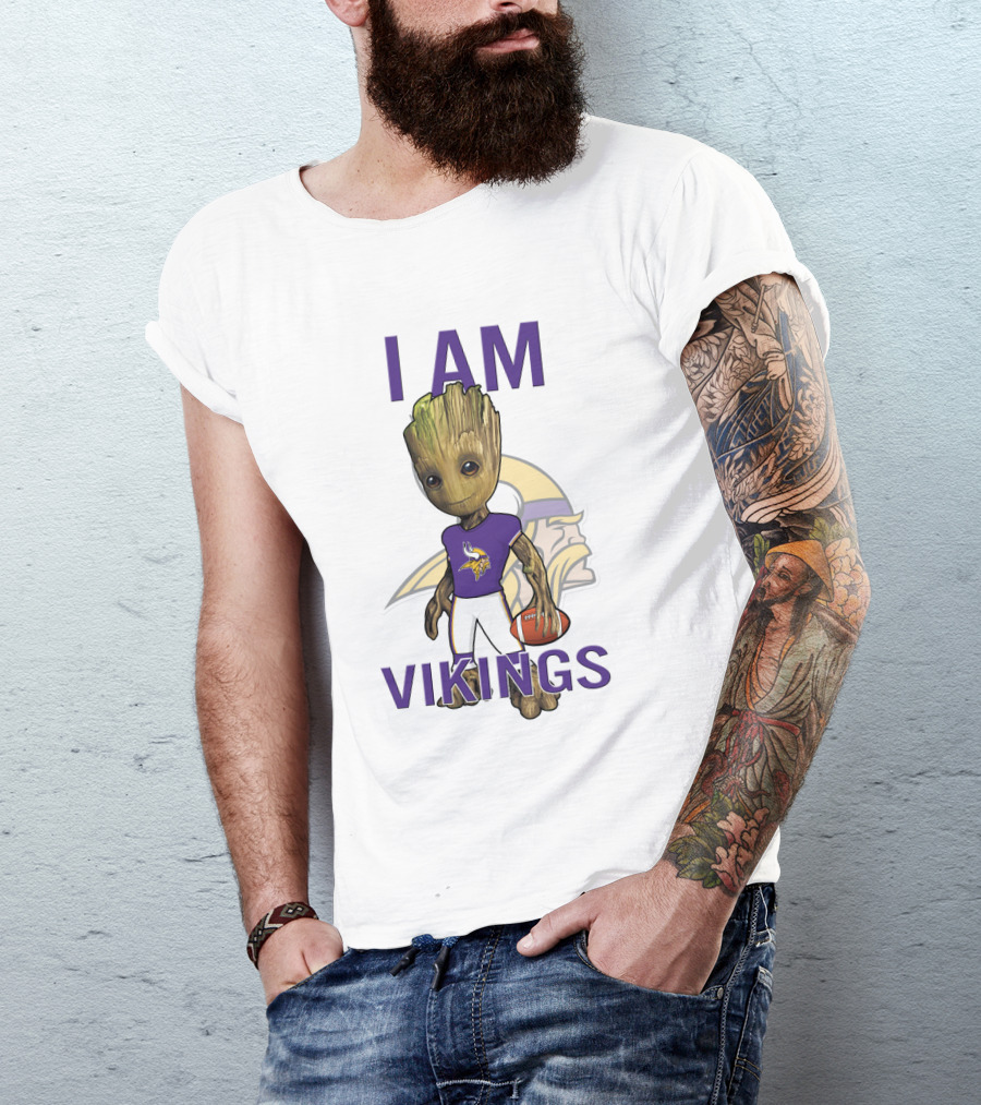 I Am Groot Minnesota Vikings Fan Holding Football T-Shirt