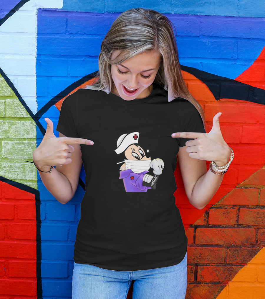 Mickey Nurse Character In Medical Uniform With Mask And Gloves T-Shirt