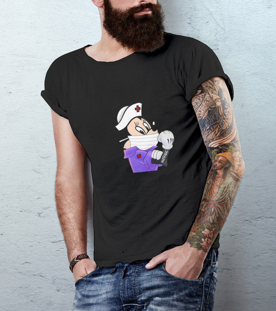 Mickey Nurse Character In Medical Uniform With Mask And Gloves T-Shirt