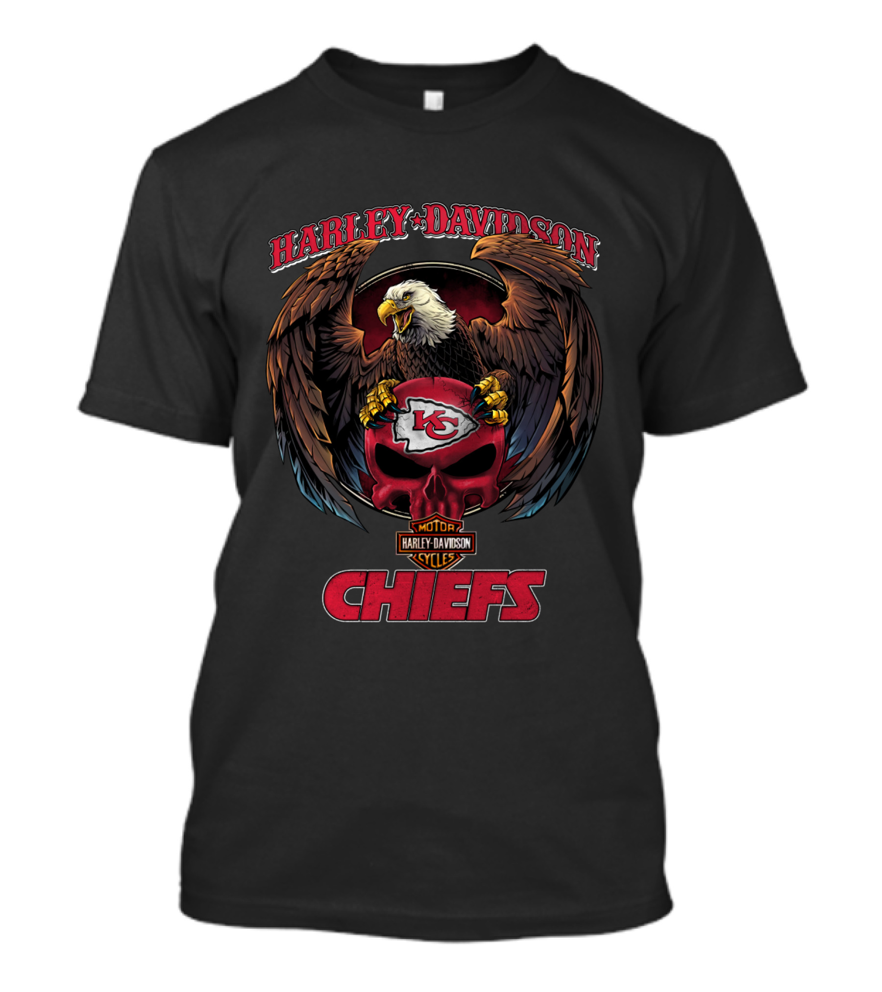 Harley Davidson Kansas City Chiefs Eagle Skull Nfl 5252 T-Shirt