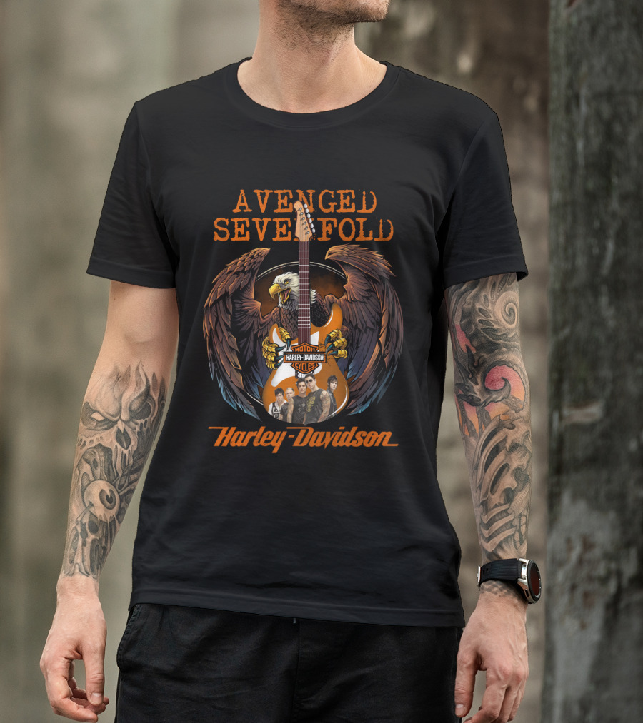 Avenged Sevenfold Harley Davidson Motorcycyles Eagle Guitar Artwork T-Shirt
