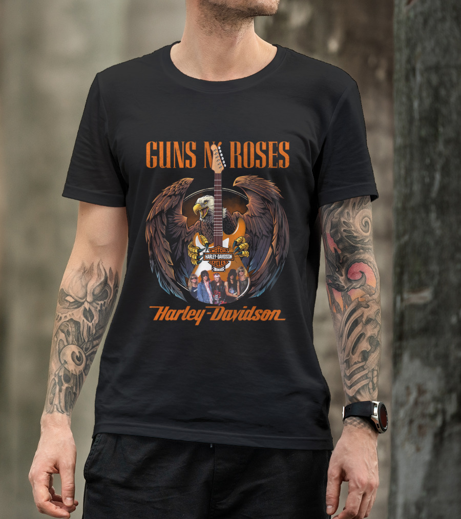 Guns N Roses Harley Davidson Motor Styles Eagle Guitar T-Shirt