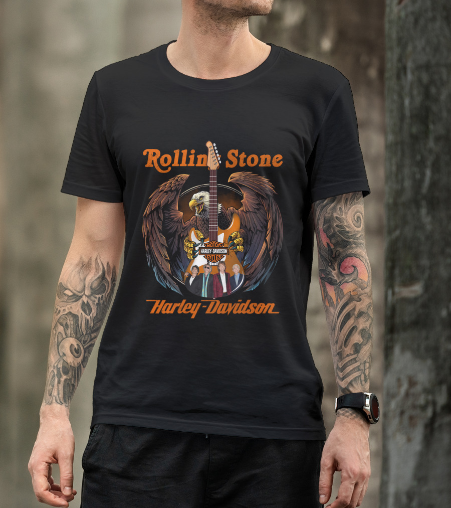 Rollin Stone Harley Davidson Motorcycle Styles Eagle Guitar Band Members T-Shirt