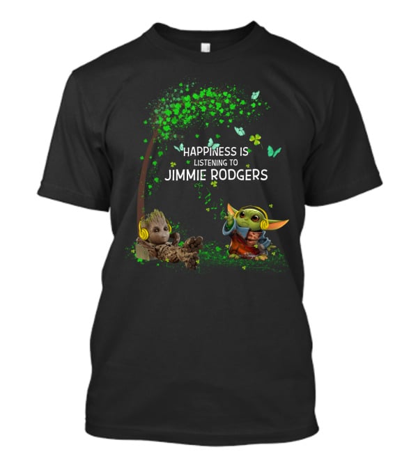 Happiness Is Listening To Jimmie Rodgers Baby Alien And Tree Creature With Headphones T-Shirt