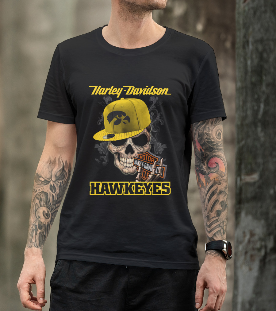 Harley Davidson Skull Iowa Hawkeyes T-Shirt